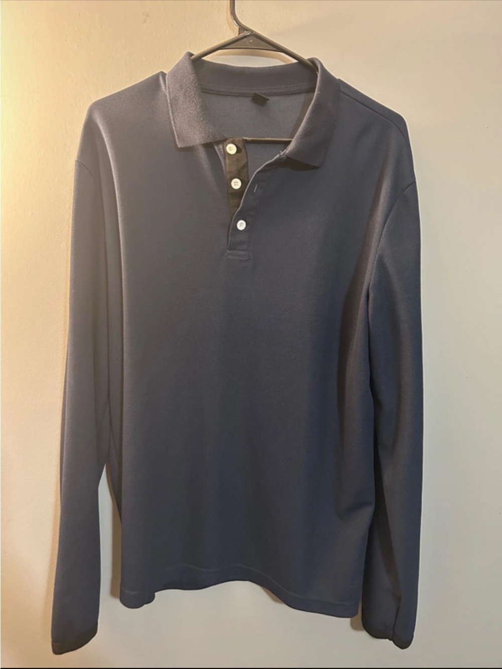 SHEIN Men's Long-Sleeve Polo Shirt - Navy